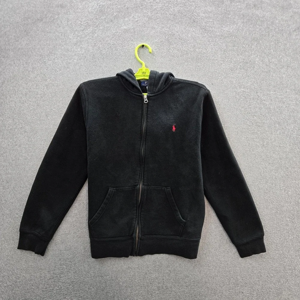 Polo Ralph Lauren Boys‎ Hoodie L/G (14-16) Black Embroidered Fleece Zipper Logo
